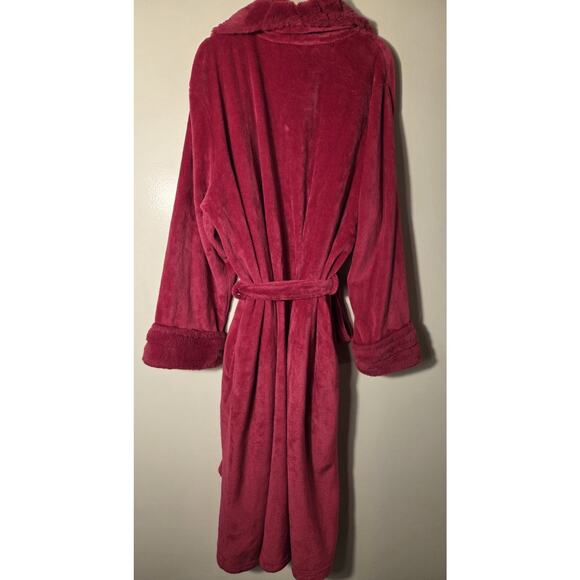 Joyspun Plush Bath Long Robe Womens 3XL Red W Pockets Shawl Collar Tie - Picture 3 of 11